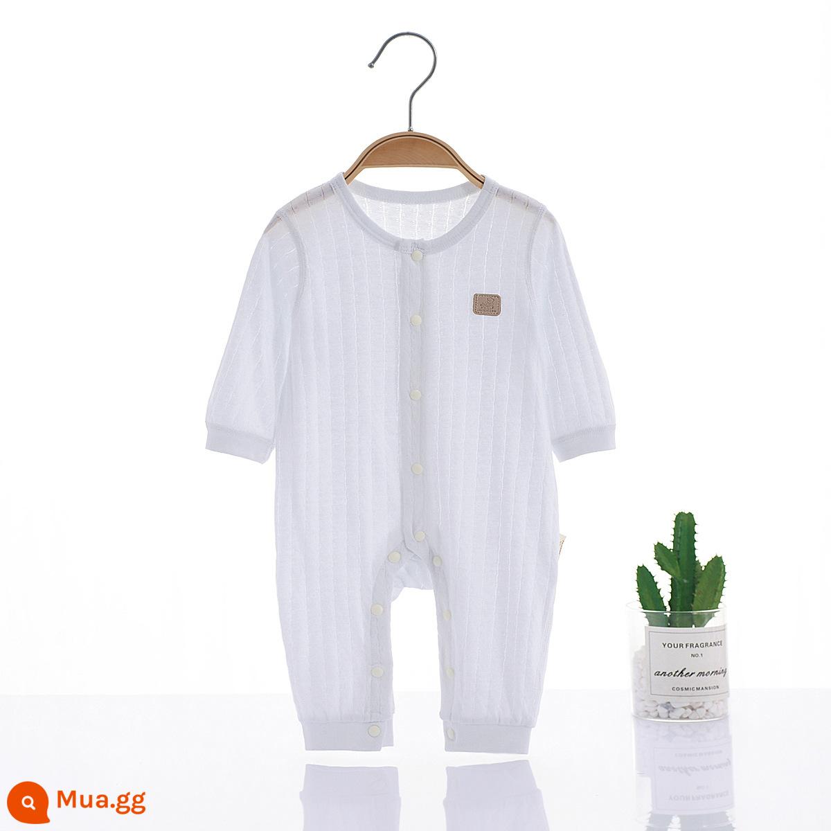 Bộ áo liền quần gấu Wright cho bé phần mỏng cotton mùa hè khóa áo liền quần dài tay sơ sinh bé trai và bé gái đồ ngủ áo liền quần - băng xanh