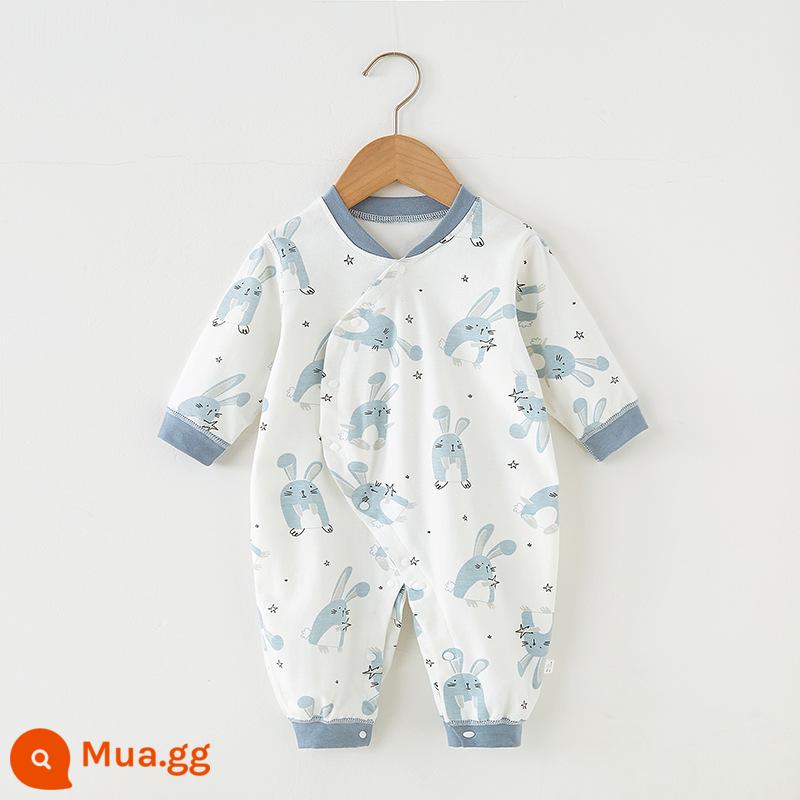 Cotton nguyên chất không xương áo liền quần xéo mở mùa xuân và mùa thu quần áo ấm nam và nữ bộ đồ ngủ trẻ em rompers rompers quần áo mùa thu - thỏ rừng