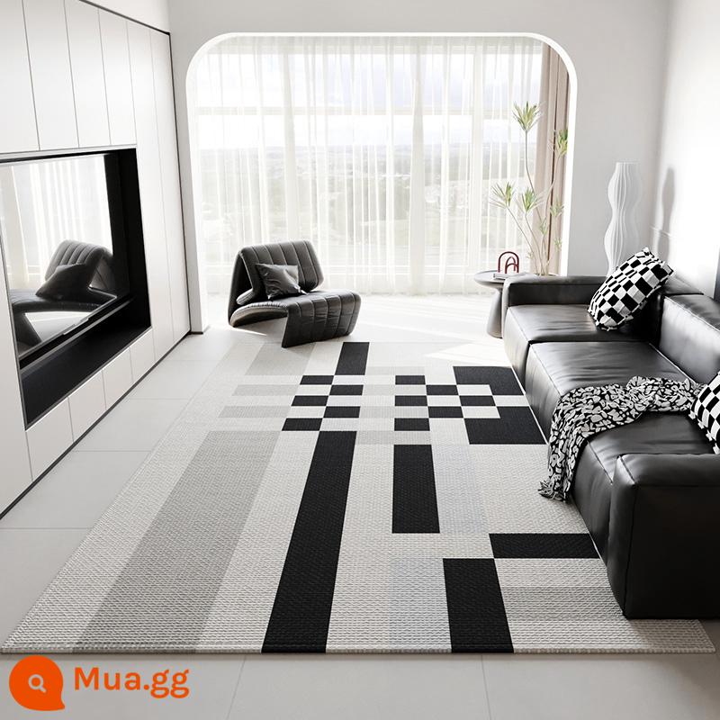 Thảm phòng khách ánh sáng sofa sang trọng bàn cà phê chăn tối giản hiện đại mới nhung cao cấp lối vào phòng ngủ thảm phòng tối giản - Lưới đen trắng