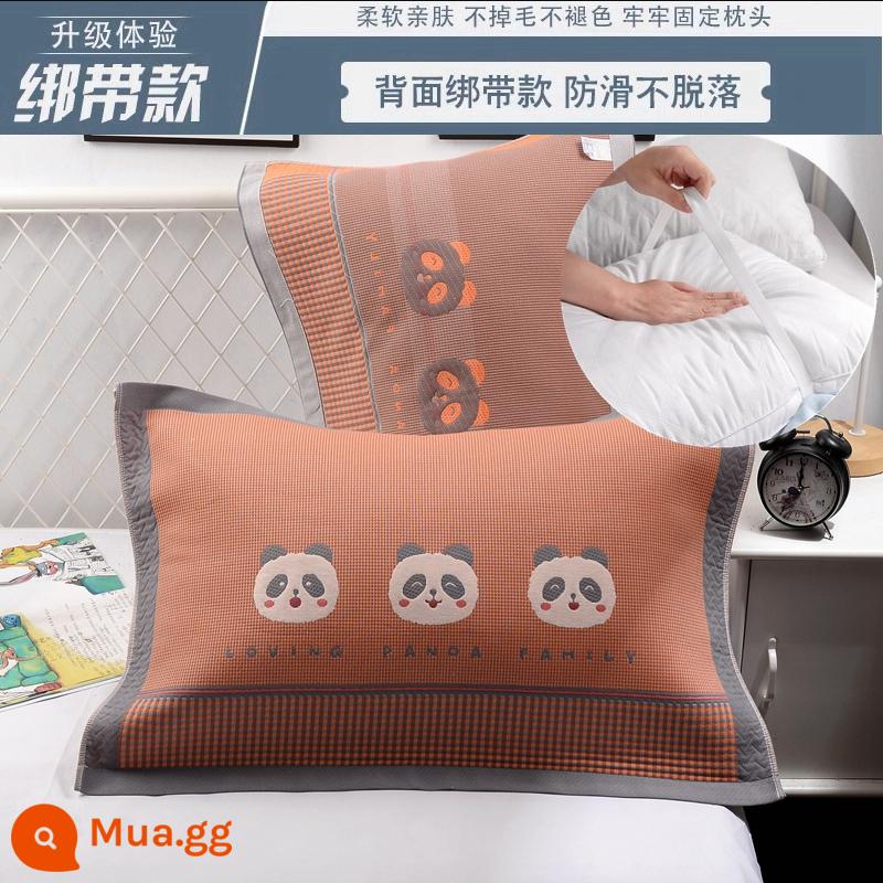 Vỏ gối gia dụng thấm mồ hôi kiểu cũ bằng gạc cotton nguyên chất cặp dây đeo cố định chống trượt chống rơi vỏ gối cotton - [Dây đeo] Cha mẹ và con Panda Orange 1 đôi