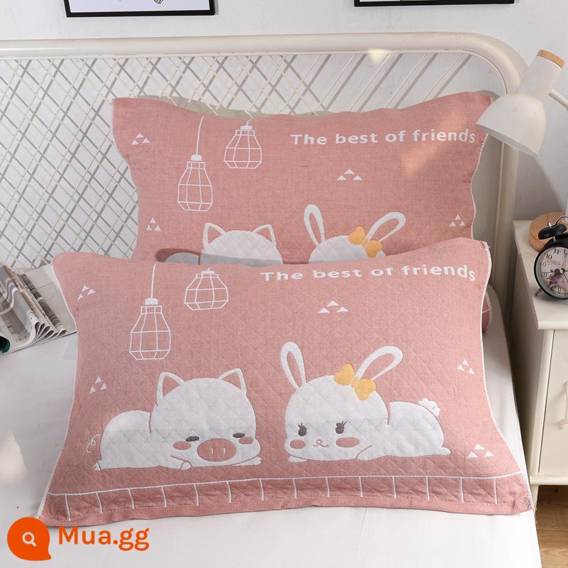 Khăn gối cotton nguyên chất cotton gạc dày vài gối đầu khăn một đôi người lớn Plus bốn mùa gối đơn bao khăn - 1 cặp quạt thú cưng dễ thương