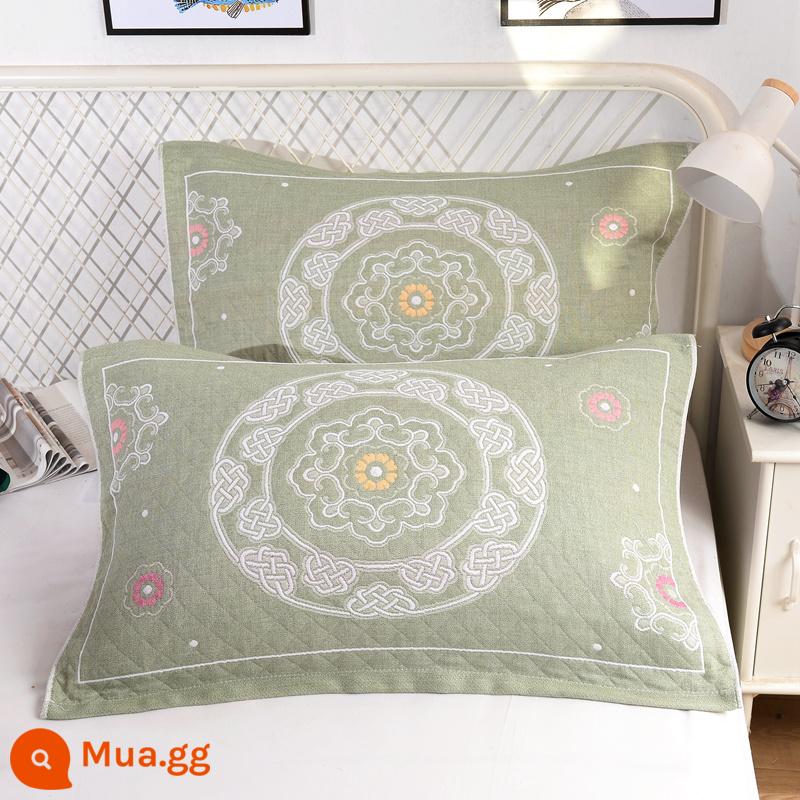 Khăn gối cotton nguyên chất cotton gạc dày vài gối đầu khăn một đôi người lớn Plus bốn mùa gối đơn bao khăn - Xanh Troy 1 đôi