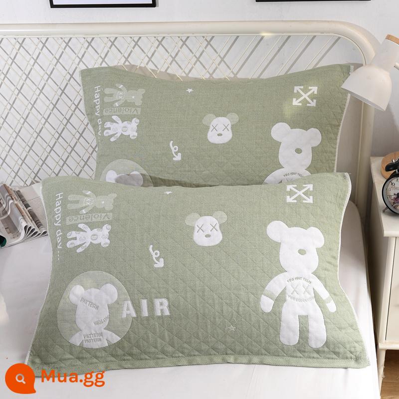 Khăn gối cotton nguyên chất cotton gạc dày vài gối đầu khăn một đôi người lớn Plus bốn mùa gối đơn bao khăn - 1 đôi gấu xanh mạnh mẽ