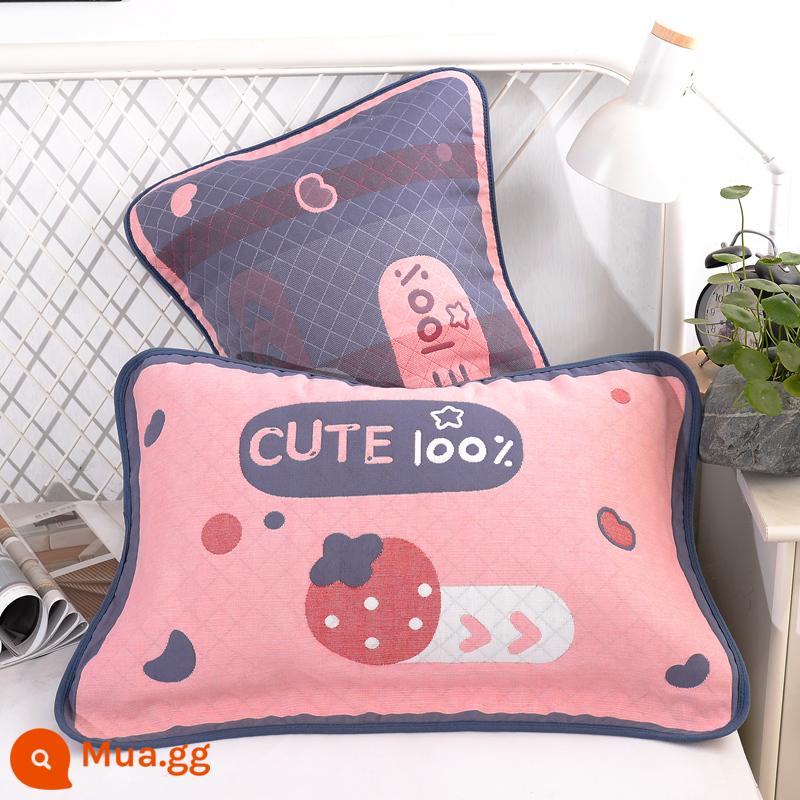 Khăn gối trẻ em cotton nguyên chất 6 lớp gạc hoạt hình cho bé thấm hút mồ hôi và thoáng khí khăn gối cotton cho bé mẫu giáo mùa hè - Dâu đỏ 1 đôi