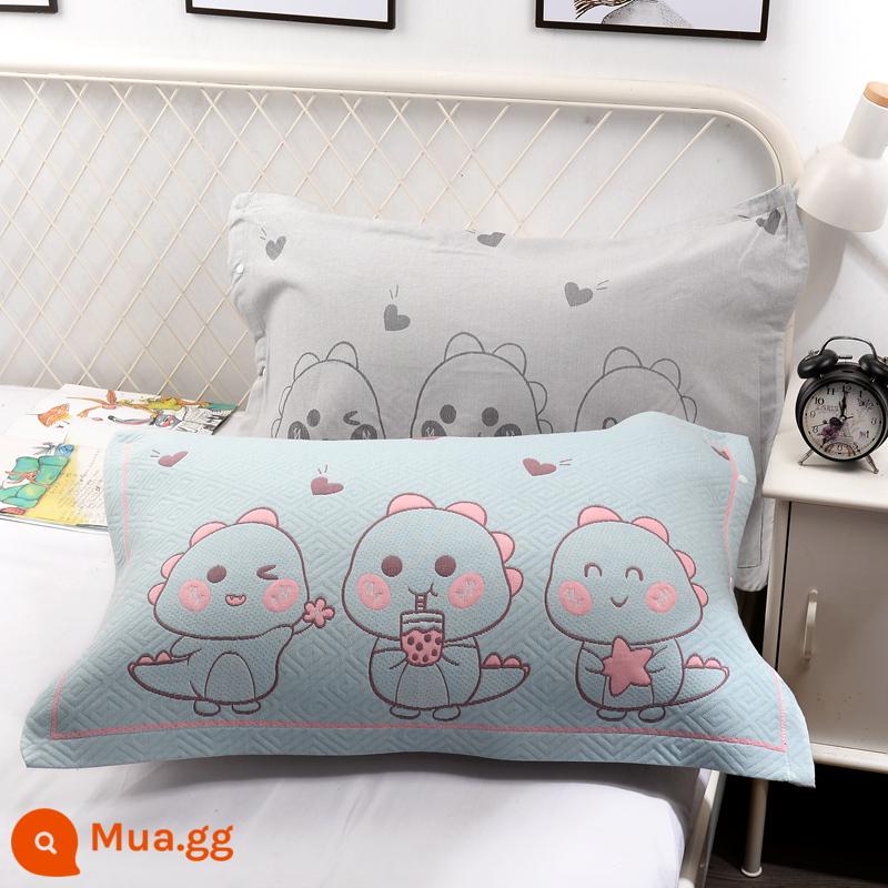 Vỏ gối bằng gạc cotton nguyên chất, một cặp, vỏ gối cực lớn và dày, vỏ gối thấm mồ hôi thoáng khí dành cho người lớn trong gia đình - Xiaolongwa màu xanh (cặp)