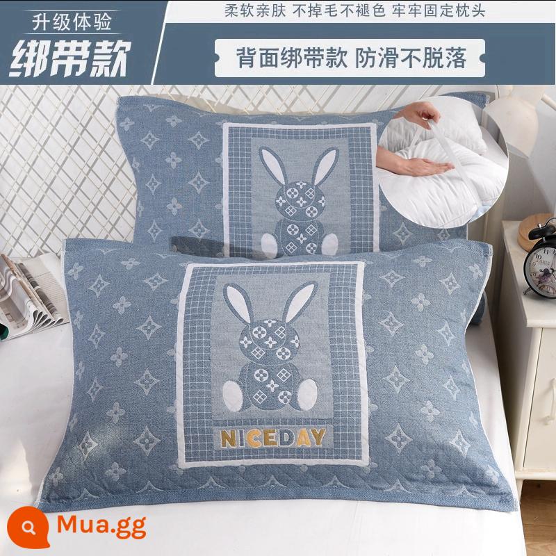 Khăn gối cotton nguyên chất cotton gạc dày vài gối đầu khăn một đôi người lớn Plus bốn mùa gối đơn bao khăn - [Dây đeo] Thỏ xanh 1 đôi