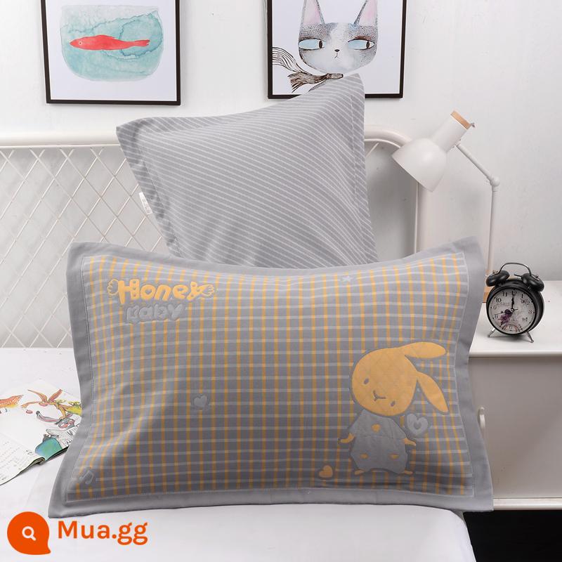 Cặp vỏ gối cotton nguyên chất gạc dày vỏ gối đơn 100% cotton dành cho người lớn áo gối đôi - Thỏ Kẻ Sọc Vàng (cặp)