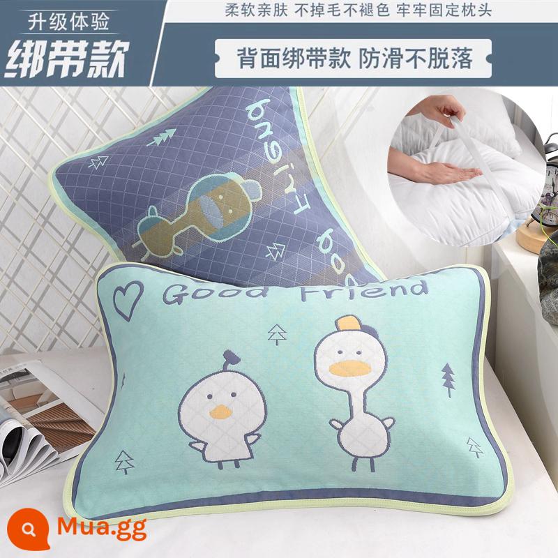 Khăn gối trẻ em cotton nguyên chất 6 lớp gạc hoạt hình cho bé thấm hút mồ hôi và thoáng khí khăn gối cotton cho bé mẫu giáo mùa hè - 1 đôi quai/friend xanh