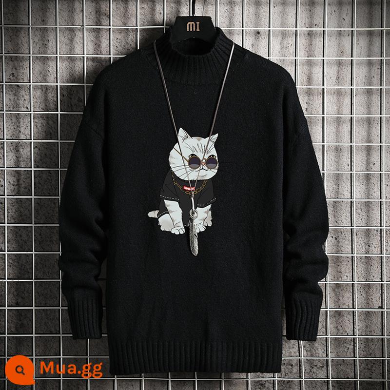 Nam nửa áo len cao cổ Plus nhung dày quần áo mùa đông học sinh size lớn áo len cashmere ấm áp áo len nam mùa thu đông - 44-đen