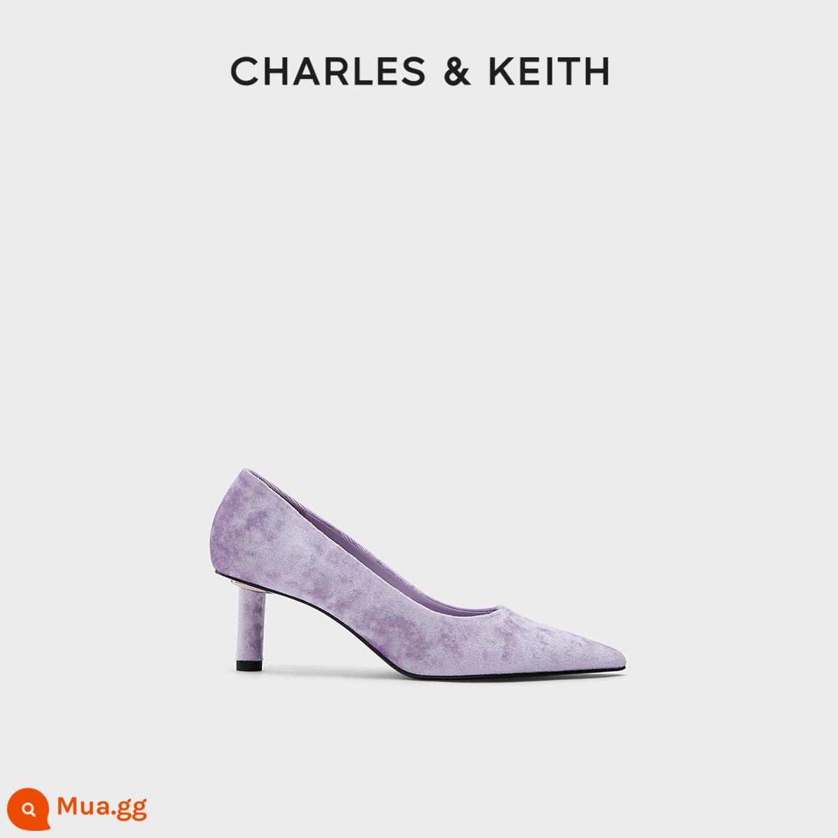 Giày nữ CHARLES&KEITH thu đông CK1-60280318 giày nữ cao gót mũi nhọn nhung trơn màu - Màu tím nhạt của hoa cà