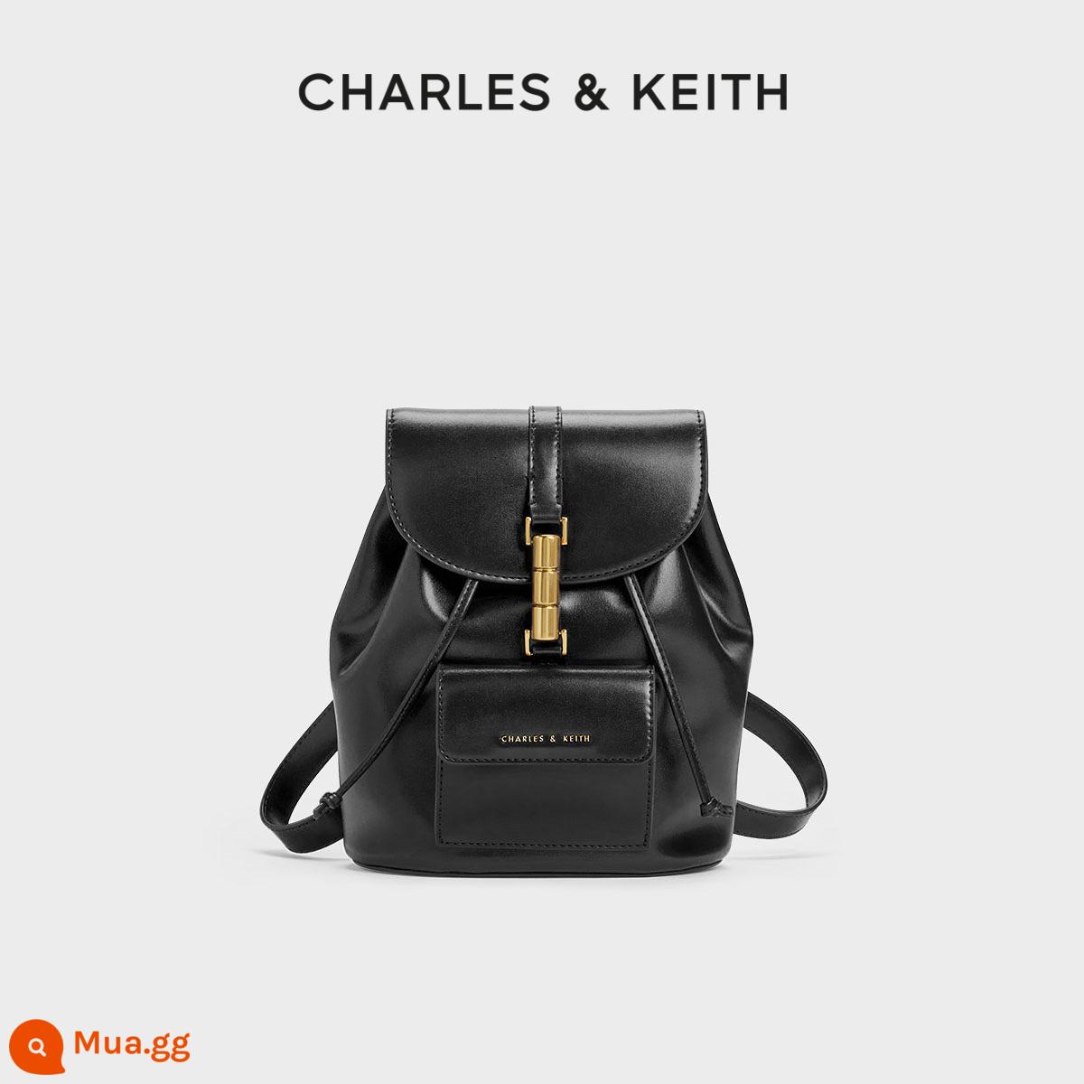 [Quà tặng Giáng sinh] Ba lô lật khóa kim loại CHARLES & KEITH mùa đông CK2-60151332 dành cho nữ - đen đen