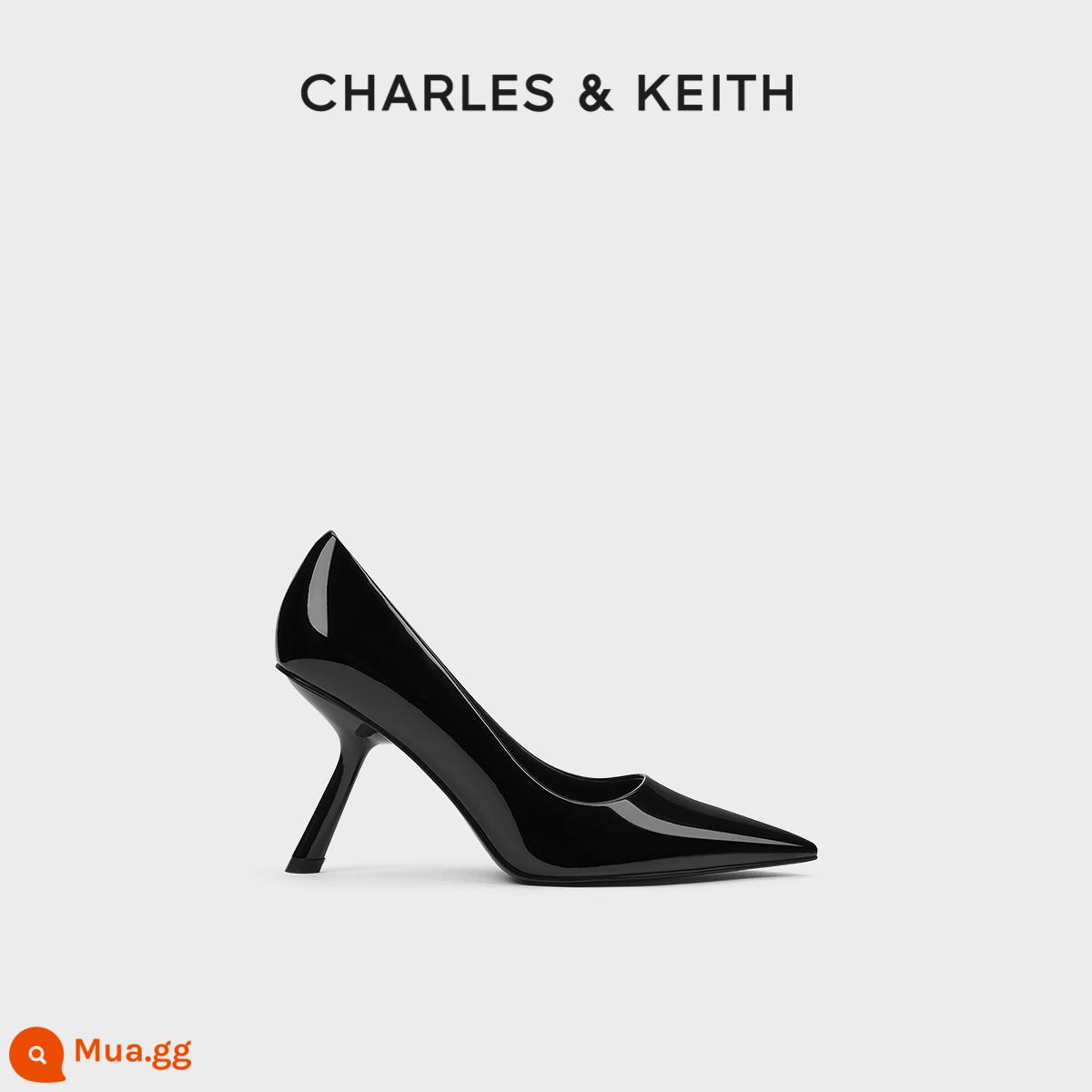 CHARLES&KEITH23 phong cách mùa đông mới CK1-60280417 Giày cao gót mũi nhọn bằng da sáng chế dành cho nữ mùa Giáng sinh - Bằng sáng chế màu đenMàu đen