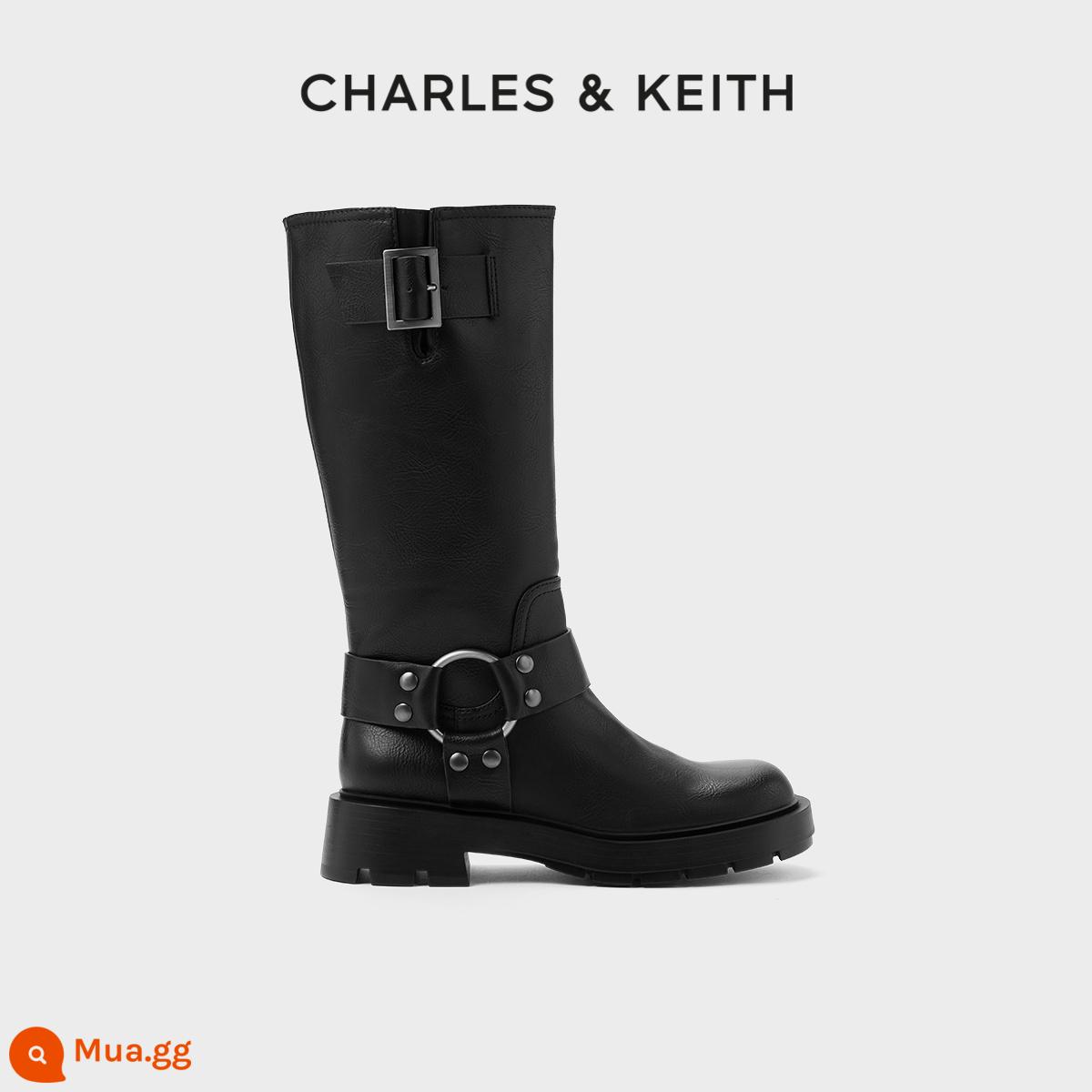 [Quà tặng Giáng sinh] Giày bốt đi xe đạp dài đến bắp chân CHARLES&KEITH mới CK1-90360391 dành cho nữ - đen đen