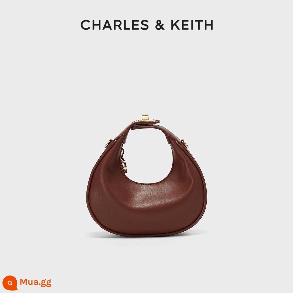 Túi xách nữ mùa xuân CHARLES&KEITH CK2-40270899 túi đeo vai hình lưỡi liềm dây xích màu trơn cho nữ - Nâu