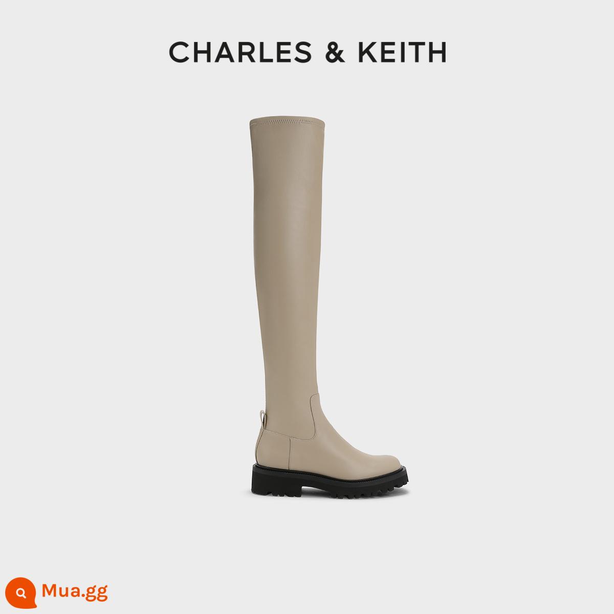 CHARLES&KEITH23 phong cách mùa đông mới CK1-90360398 giày bốt đế dày nhung dài quá đầu gối dành cho nữ - màu nâu sẫm