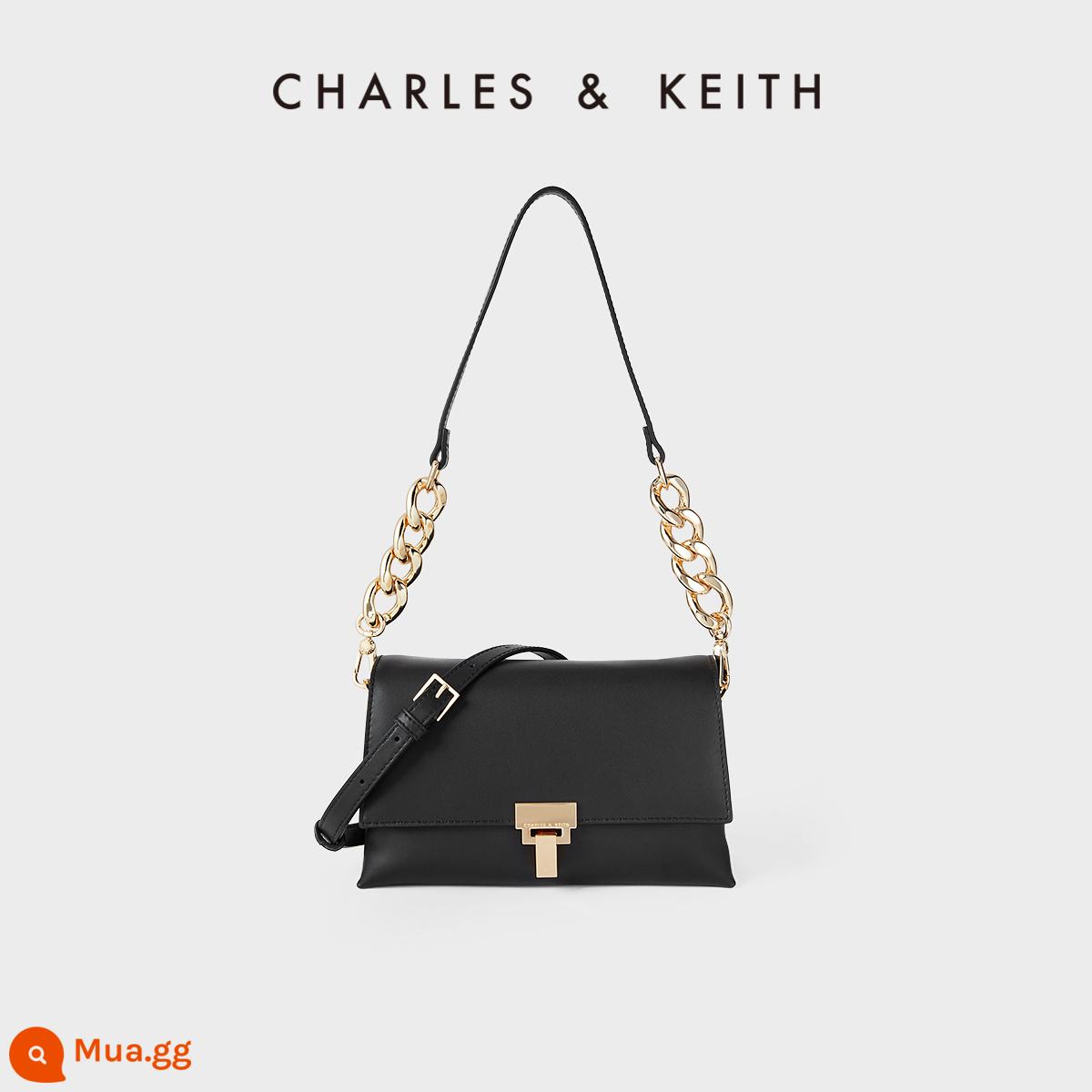 Túi xách nữ mùa thu đông CHARLES&KEITH SL2-20671166 Túi đeo chéo dây chuyền đi lại nữ sát nách túi vuông - đen đen