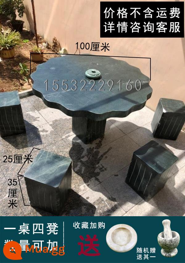 Bàn đá ghế đá sân vườn ngoài trời bộ nhà công viên hình chữ nhật đá granite đầu bàn ghế - Bàn hoa mận xanh hoa băng đường kính 100, một bàn và bốn ghế đẩu