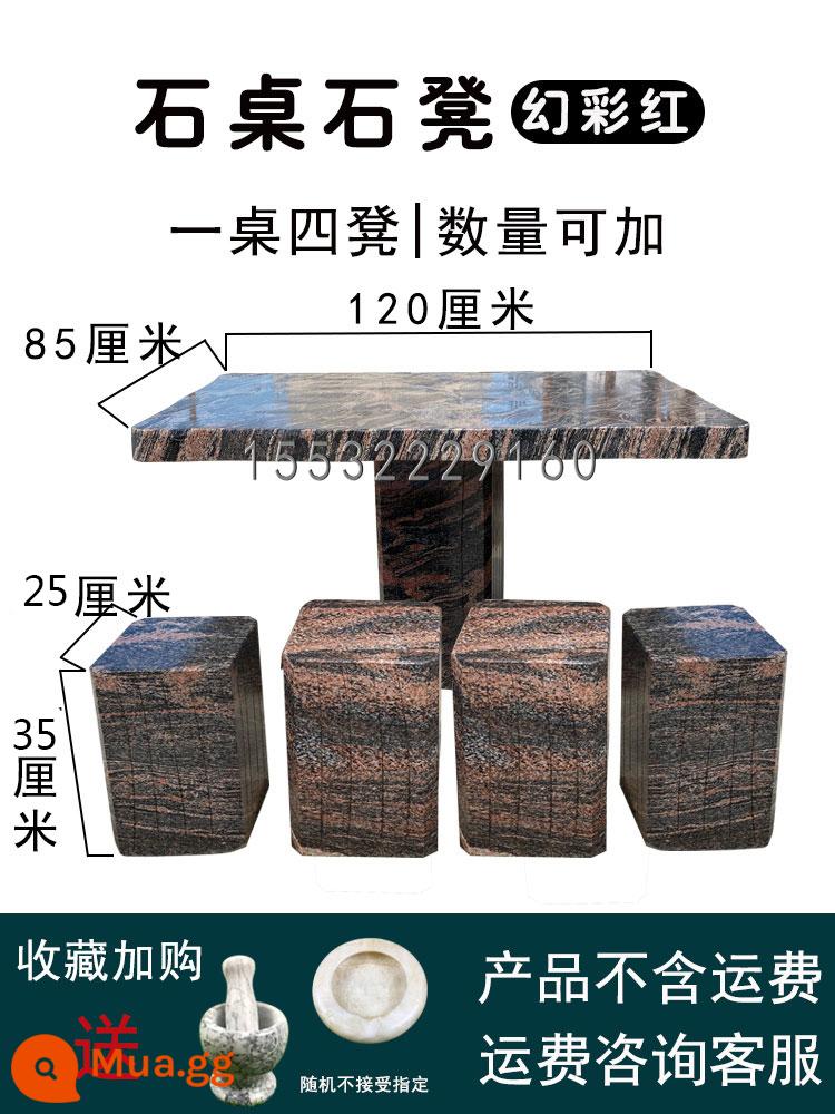 Bàn đá ghế đá sân vườn ngoài trời bộ nhà công viên hình chữ nhật đá granite đầu bàn ghế - Bàn giao hưởng màu đỏ 120*85 và 4 ghế đẩu