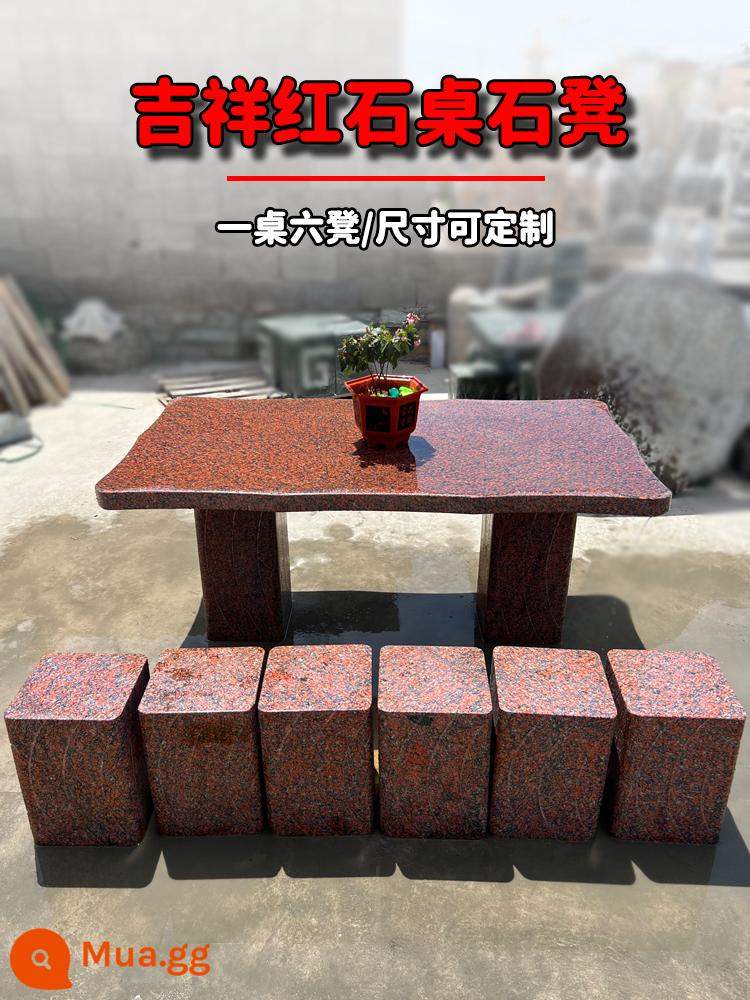 Bàn đá ghế đá sân vườn ngoài trời bộ nhà công viên hình chữ nhật đá granite đầu bàn ghế - Bàn và sáu chiếc ghế đẩu 150 * 85cm màu đỏ tốt lành [mẫu cứng bán chạy nhất]