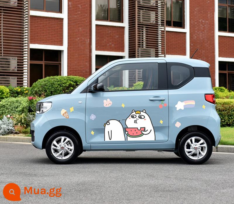 Wuling Hongguang miniev xe ô tô mini crayon nhỏ mới dán thế hệ thứ hai macarons phim hoạt hình dán trang trí cơ thể - Hai bên thùng xe của mẫu Chigua Kitten D