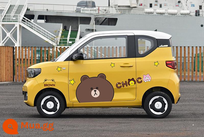 Wuling Hongguang miniev xe ô tô mini crayon nhỏ mới dán thế hệ thứ hai macarons phim hoạt hình dán trang trí cơ thể - Hai bên thân của mẫu Little Grizzly Bear P