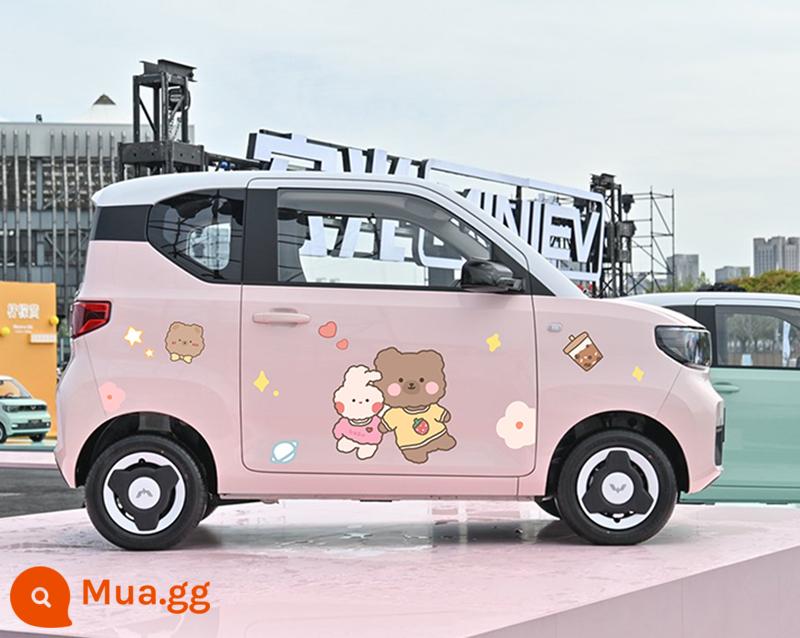 Wuling Hongguang miniev xe ô tô mini crayon nhỏ mới dán thế hệ thứ hai macarons phim hoạt hình dán trang trí cơ thể - Hai bên thân hình chữ U của Gấu Nhỏ và Thỏ Nhỏ