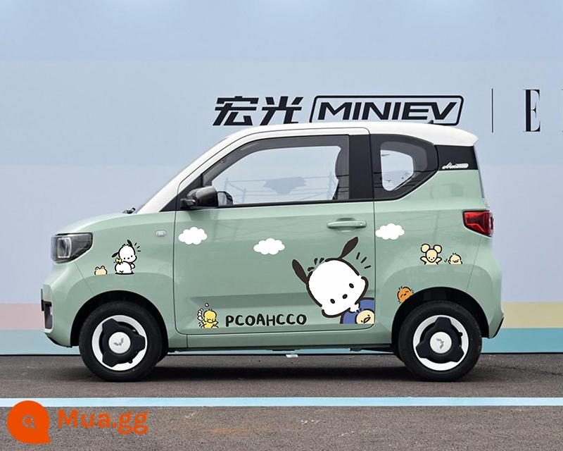 Wuling Hongguang miniev xe ô tô mini crayon nhỏ mới dán thế hệ thứ hai macarons phim hoạt hình dán trang trí cơ thể - Hai bên thân của mẫu Little White Dog V