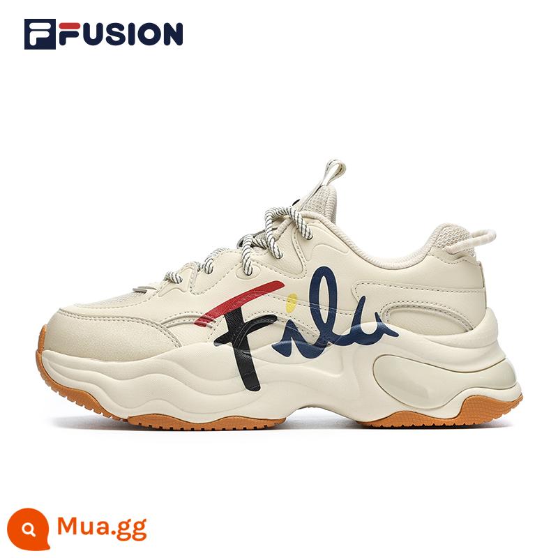 FILA FUSION Fila thủy triều thương hiệu giày chạy bộ nữ Bong bóng thể thao bố giày sóng bong bóng giày - [Logo lớn] Màu be-AG