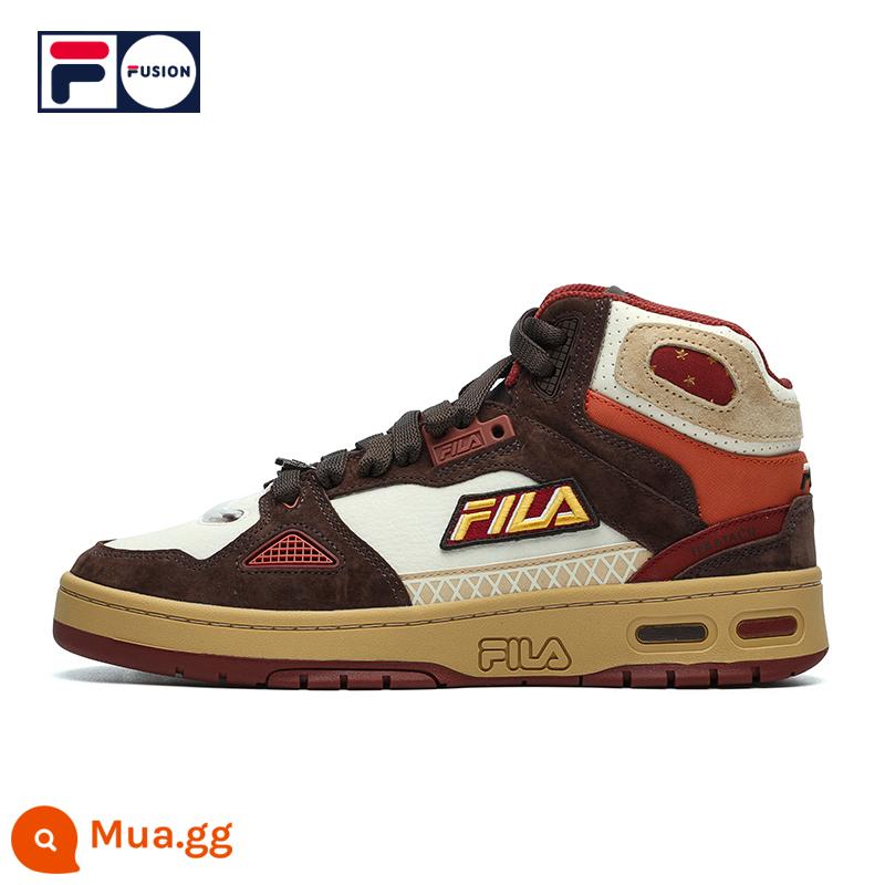 FILA FUSION Fila cặp đôi hợp thời trang giản dị tất cả các trận đấu mùa đông 2022 cặp đôi giày bóng rổ thể thao phong cách retro - [Nam] Trắng nhạt/nâu đậm-WC