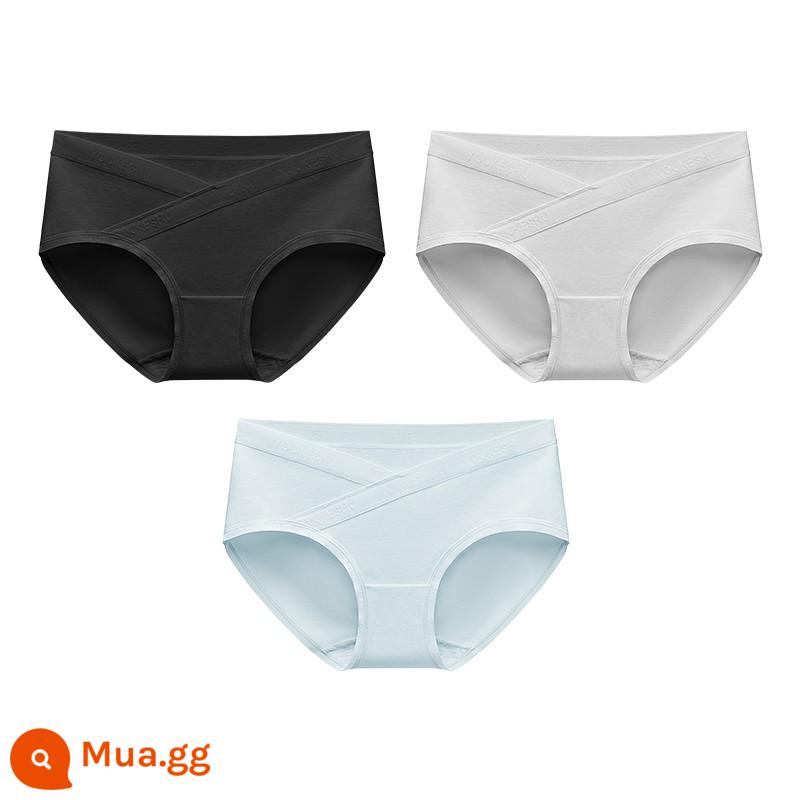 Quần lót bà bầu Youkeshu C-class dành cho phụ nữ trong giai đoạn giữa và cuối thai kỳ đáy quần cotton kháng khuẩn tinh khiết hỗ trợ đặc biệt cho việc nâng đỡ bụng bầu vào mùa thu đông - [Nâng cấp phần mềm mới] Đen hoàng hôn + Xám nhạt + Xanh oxy