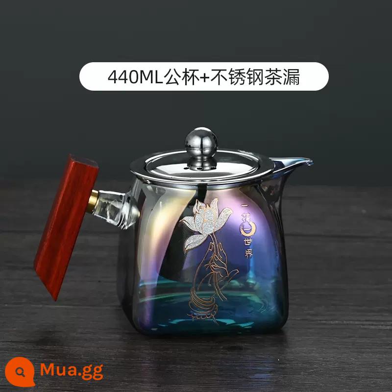 Dày Chịu Nhiệt Công Bằng Cốc Thủy Tinh Lọc Trà Một Bộ Bộ Tay Cầm Bên Nam Cốc Cao Borosilicate Gỗ Tay Cầm trà Biển Bộ Trà Phụ Kiện - Trà hoa đơn sắc nhiều màu 440ml cực đặc, có thể đun nóng bằng ngọn lửa