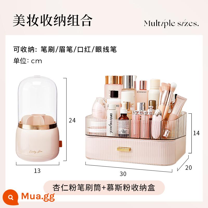 Makeup Brush Storage Tube Hộp lưu trữ mỹ phẩm chống bụi với bàn trang điểm với máy tính để bàn chân máy có giá đỡ màu đỏ - Hộp đựng bột hạnh nhân + mousse [Giảm 50%]