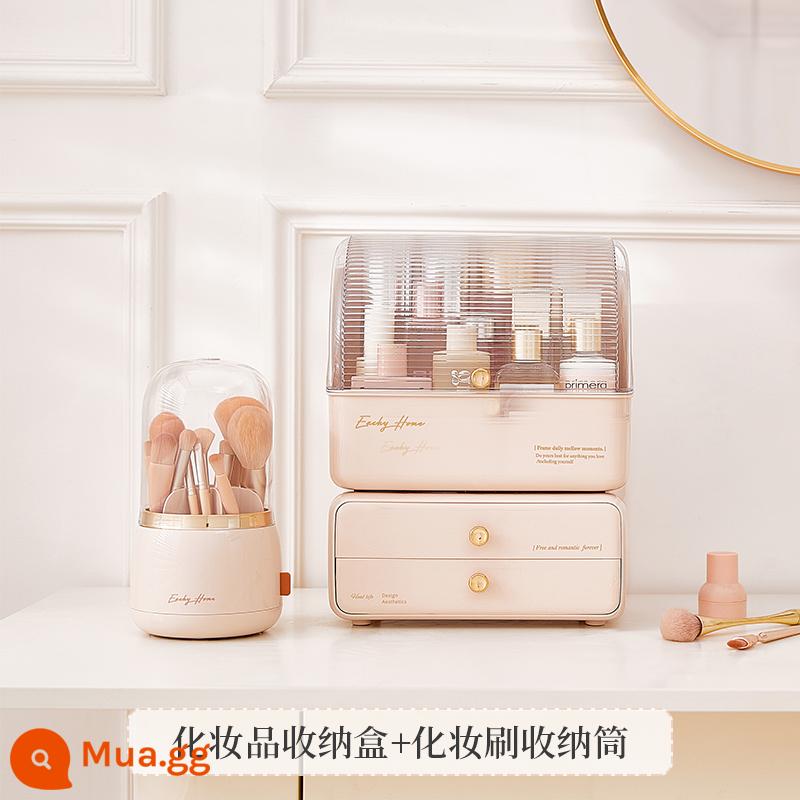 Makeup Brush Storage Tube Hộp lưu trữ mỹ phẩm chống bụi với bàn trang điểm với máy tính để bàn chân máy có giá đỡ màu đỏ - [Phong cách thiết kế] Bộ 3 bột hạnh nhân [Giảm 50%]