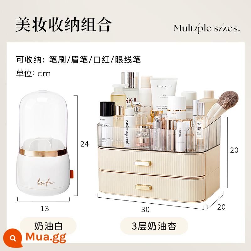 Makeup Brush Storage Tube Hộp lưu trữ mỹ phẩm chống bụi với bàn trang điểm với máy tính để bàn chân máy có giá đỡ màu đỏ - Kem trắng + Hộp đựng kem mơ cỡ lớn [Giảm 50%]