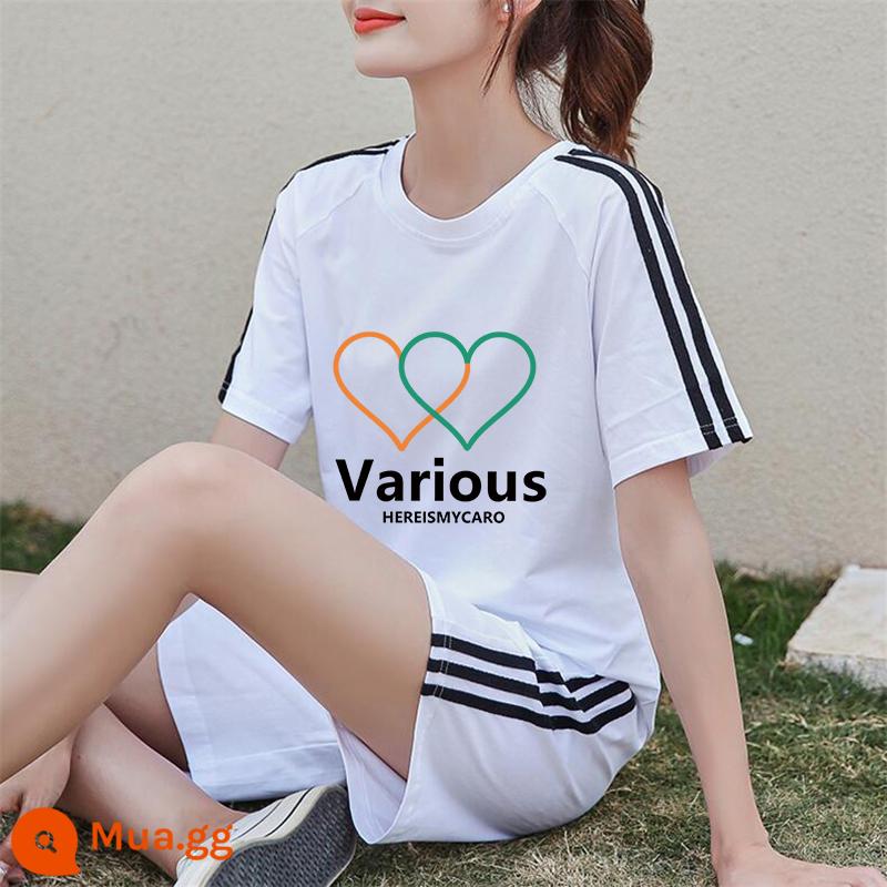 Áo thun ngắn tay + quần short cotton nguyên chất giản dị Bộ đồ thể thao nữ mùa hè 2022 bộ đồ hai mảnh thời trang mới hợp thời trang - Bộ vest trắng XY549