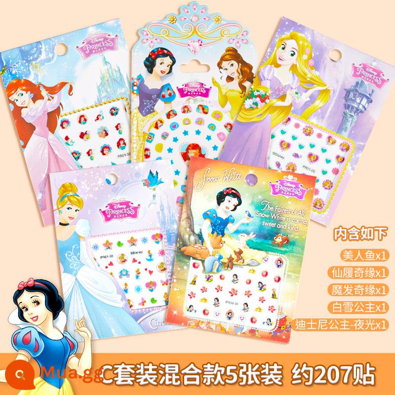 Disney Dán Móng Tay Trẻ Em Không Độc Hại Và Không Mùi Cô Gái Frozen Elsa Công Chúa Dán Móng Tay Cho Bé - C set 5 món phong cách hỗn hợp (miếng dán móng tay + hạt tai + dạ quang)