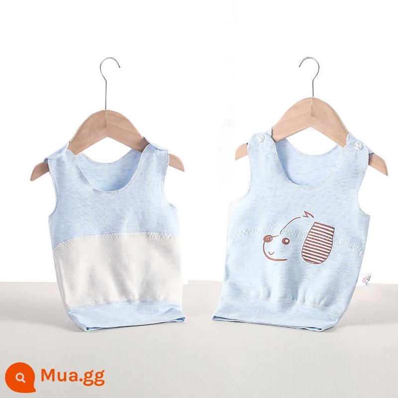 Áo bảo vệ bụng bé, áo mùa thu đông cotton nguyên chất mùa xuân và mùa thu cho bé, nam và nữ, đồ lót cho trẻ sơ sinh, phong cách mùa đông cho trẻ sơ sinh và trẻ mới biết đi - Chó con màu xanh (bảo vệ bụng một mảnh hai lớp)