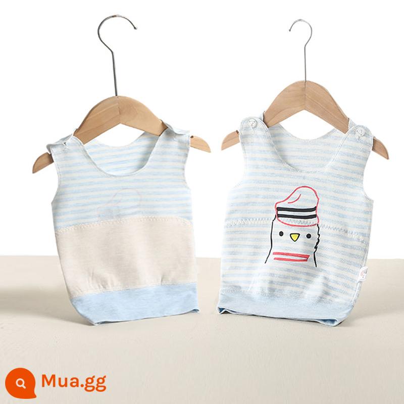 Áo bảo vệ bụng bé, áo mùa thu đông cotton nguyên chất mùa xuân và mùa thu cho bé, nam và nữ, đồ lót cho trẻ sơ sinh, phong cách mùa đông cho trẻ sơ sinh và trẻ mới biết đi - Chim cánh cụt sọc xanh (bảo vệ bụng một mảnh hai lớp)