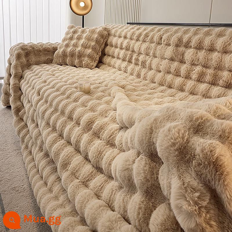 Mùa Đông Dày Thỏ Nhung Ghế Sofa Vải Full Bao Tay Bao Ghế Sofa Đã Bao Gồm Tất Cả Đa Năng Đệm Ghế - Thỏ Plush-Ca Cao