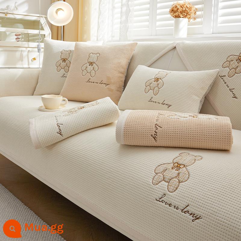 Sữa Mùa Đông Nhung Sofa Đệm Dày Mùa Đông Ấm Áp Sang Trọng Sang Trọng Đệm Chống Trơn Trượt Ghế Sofa Bao Khăn Vải - Gấu Nhỏ-Mibai