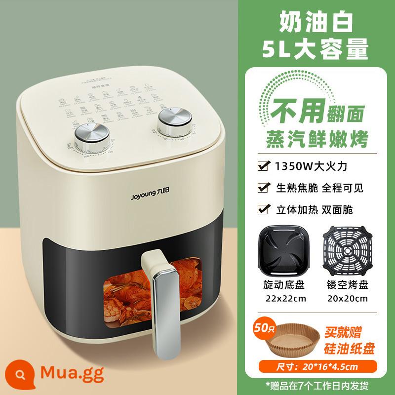 Lò Nướng Không Khí Joyoung Hộ Gia Đình Visual Fryer Đa Chức Năng Lò Nướng Điện Không Cần Lật Nồi Chiên Không Khí Tất Cả - Kem trắng + 50 miếng giấy silicon