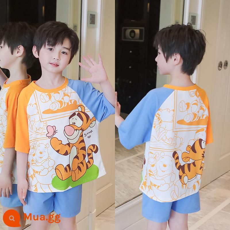 Cotton Trẻ Em Bộ Đồ Ngủ Bé Trai Mùa Hè Phần Mỏng Hoạt Hình Cậu Bé Khủng Long Tay Ngắn Cho Bé Phục Vụ Tại Nhà 2 Bộ Đồ - Hổ [bộ]