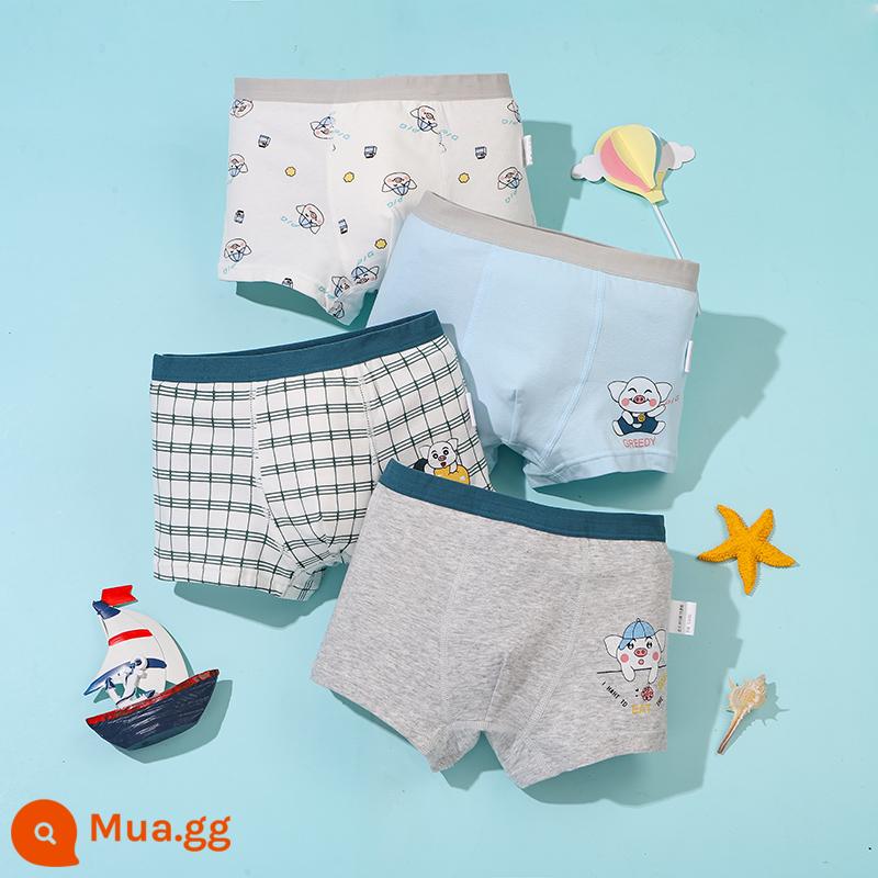 Mèo Người Quần Lót Trẻ Em Bé Trai Cotton Trung Và Lớn Trẻ Em Quần Boxer Bé Trai Thiếu Niên Sinh Viên Quần Lót Boxer Cotton - Con lợn tham lam