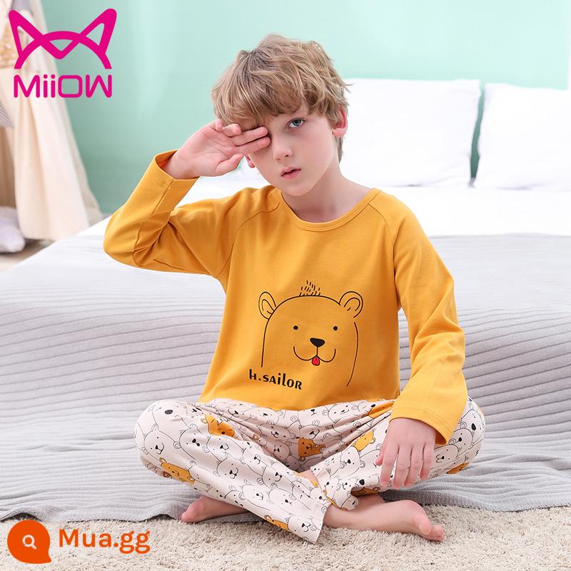 Cat People Bộ Đồ Ngủ Trẻ Em Bé Trai Xuân Thu Mới 2022 Bé Trai Cotton Nguyên Chất Lớn Trẻ Em Homewear Bộ Đồ Cotton Dài Tay - 21507S