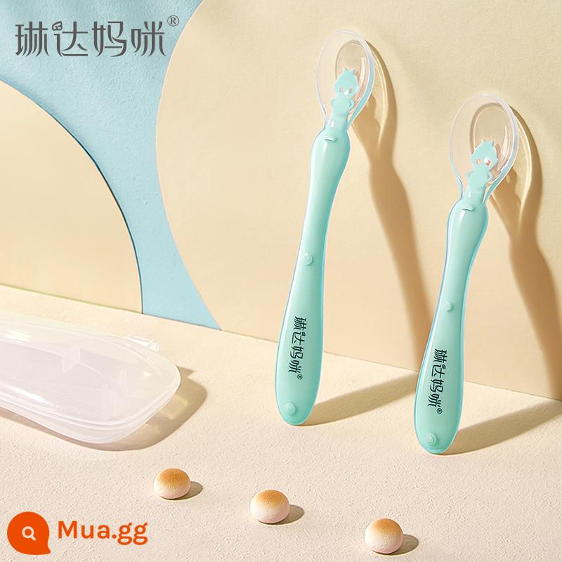 Tháng 10 Kết Tinh Thìa Cho Bé Silicone Mềm Thìa Trẻ Sơ Sinh Ăn Nước Thìa Nhỏ Thực Phẩm Bổ Sung Đầu Mềm 2 Gói - Thìa silicone Linda Mummy xanh (có hộp đựng)