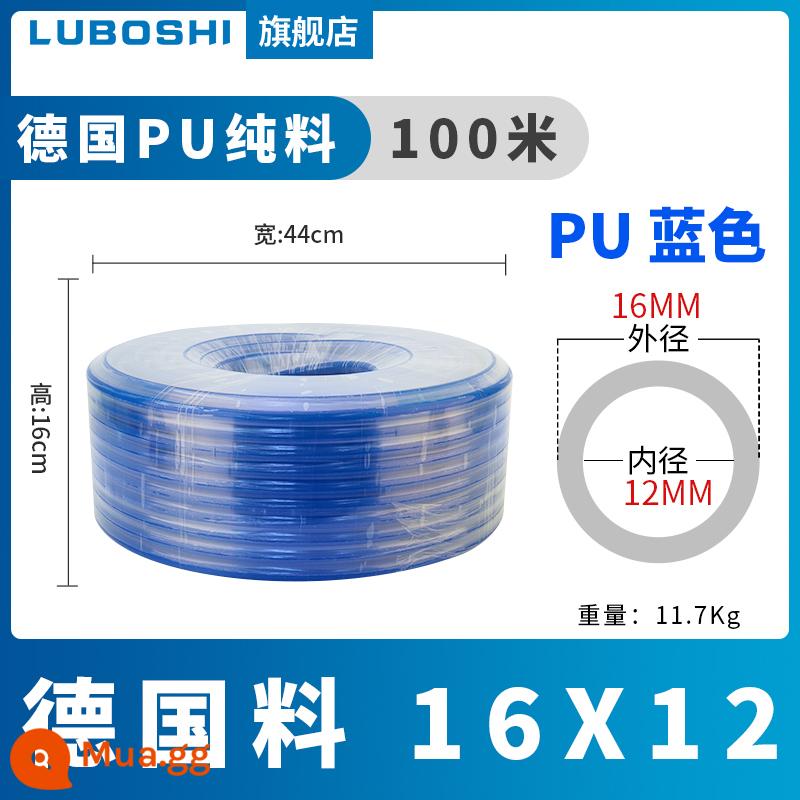 pu khí quản 8mm ống 10mm máy nén khí khí nén máy bơm không khí nén khí quản áp suất cao ống ống khí quản trong suốt 12m - 100 mét PU16X12 chất liệu Đức màu xanh