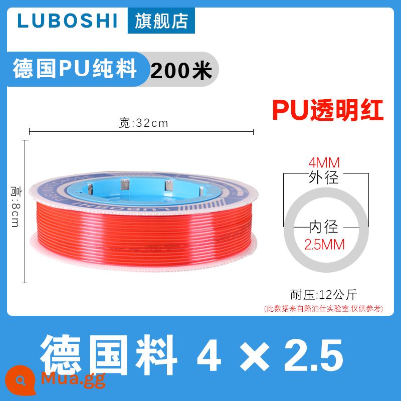 pu khí quản 8mm ống 10mm máy nén khí khí nén máy bơm không khí nén khí quản áp suất cao ống ống khí quản trong suốt 12m - PU4*2.5 màu đỏ trong suốt