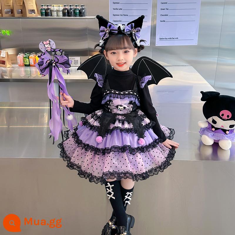 Kuromi Quần Áo Bé Gái Halloween Quần Áo Trẻ Em Áo lolita Váy Công Chúa Sinh Nhật Váy Thu Đông - Gậy + phụ kiện tóc + búp bê + đôi cánh + váy len TGW