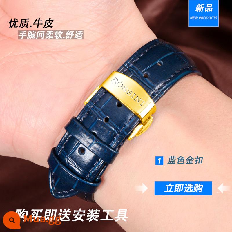 Rosini Strands của đàn ông da và phụ nữ gốc Buckle Buckle Blue 21mm Chuỗi da 616725/8633/5715 - LXN [Xanh] Da Thật [Vàng] Khóa Bướm