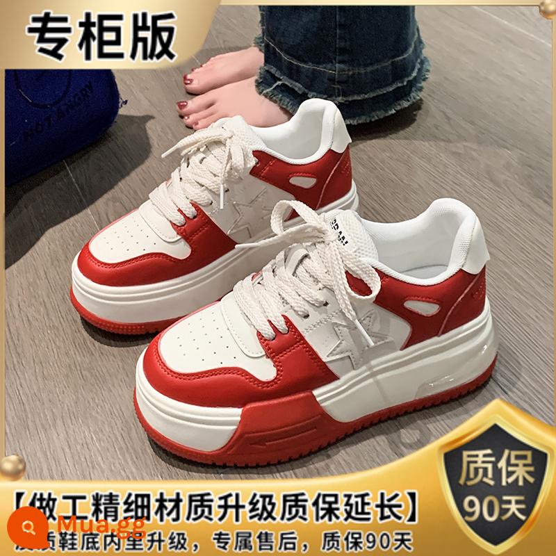 Đế Dày Nhỏ Giày Sneaker Da Nữ Mùa Xuân 2023 Mới Thường Tăng Chiều Cao Nổ Mẫu Giày Đế Tất Cả Trận Đấu giày Nữ - Màu đỏ [phiên bản truy cập]